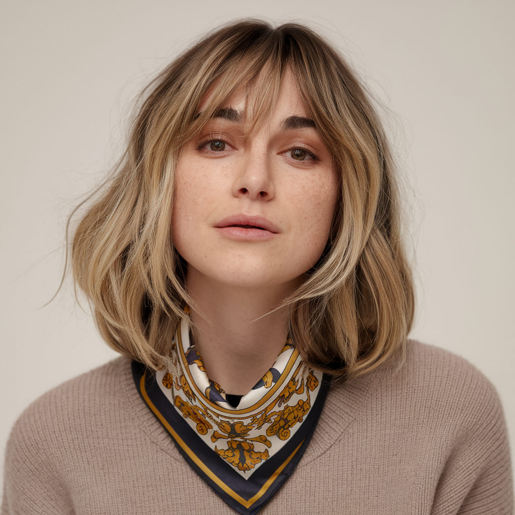 Collarbone Length Cut with Curtain Bangs