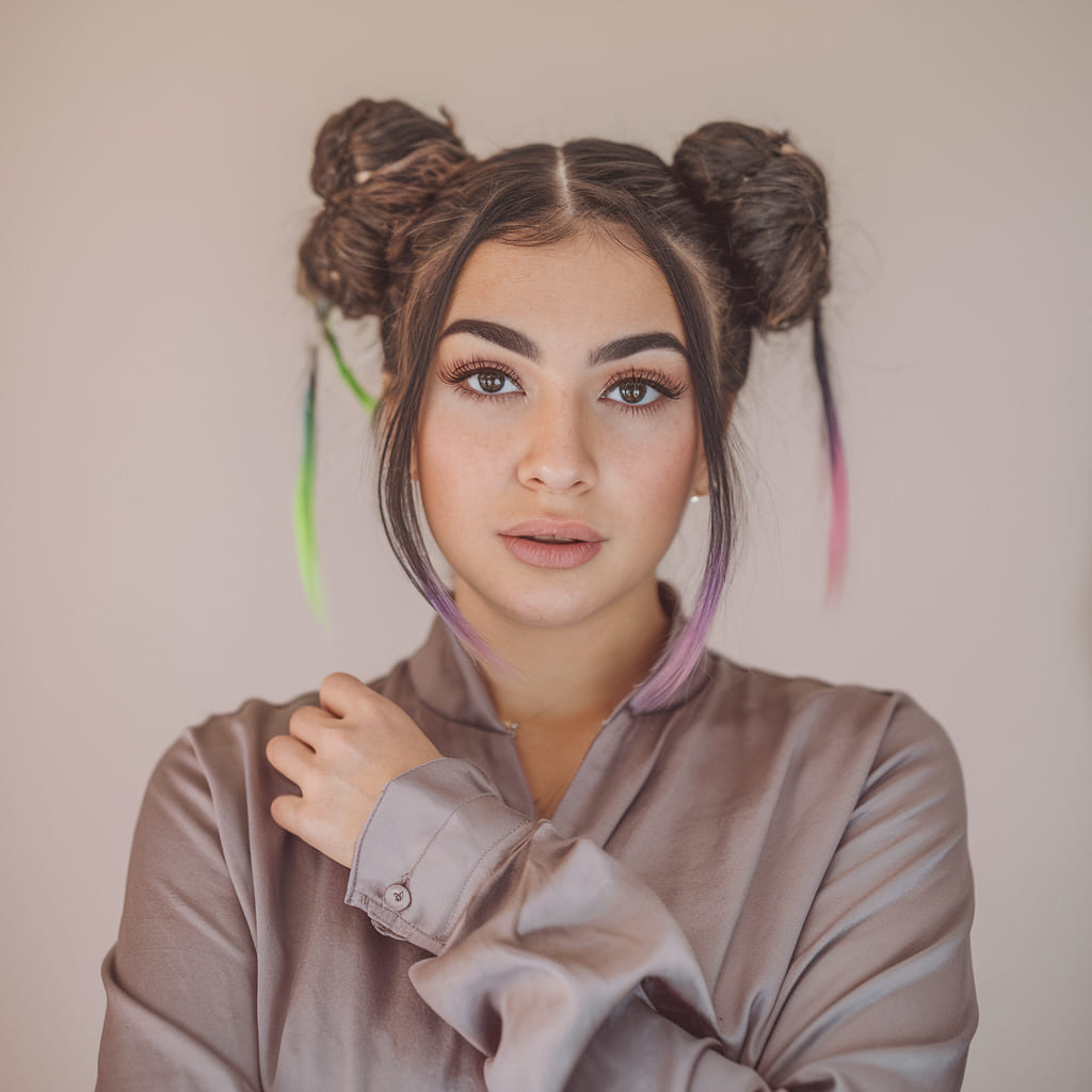 Messy Space Buns with Colored Tips