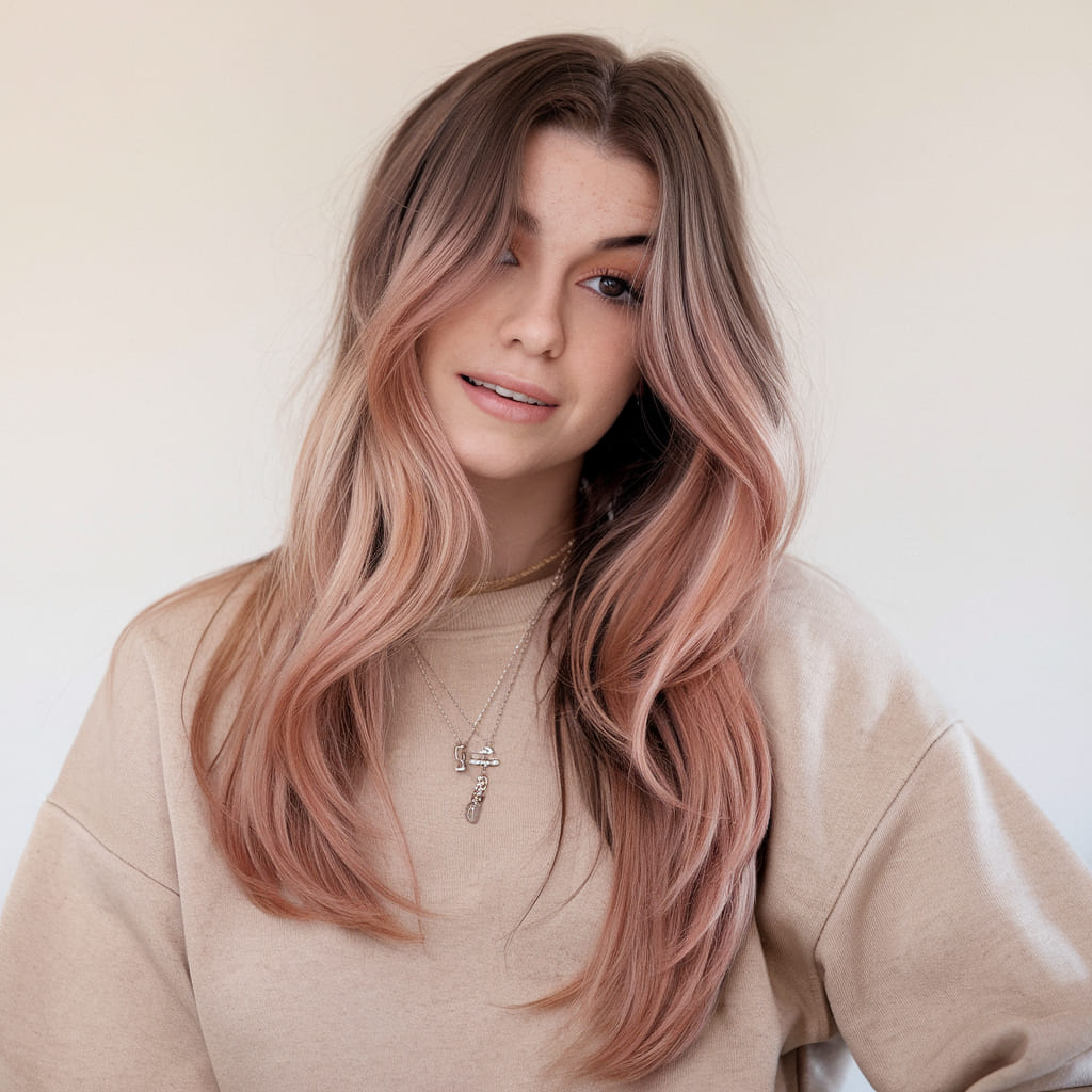 Rose Gold Balayage Long Hair