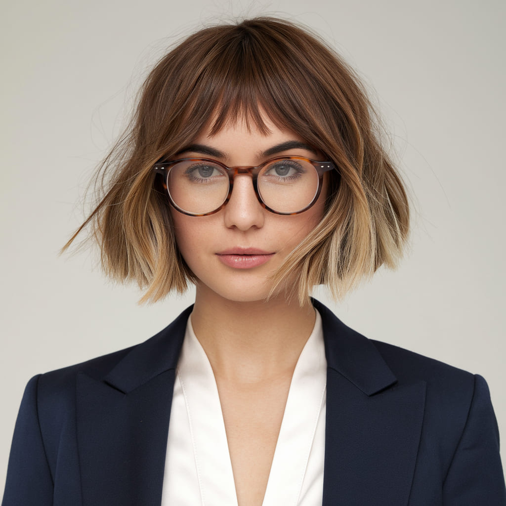 Tousled Fluffy Bob with Highlights