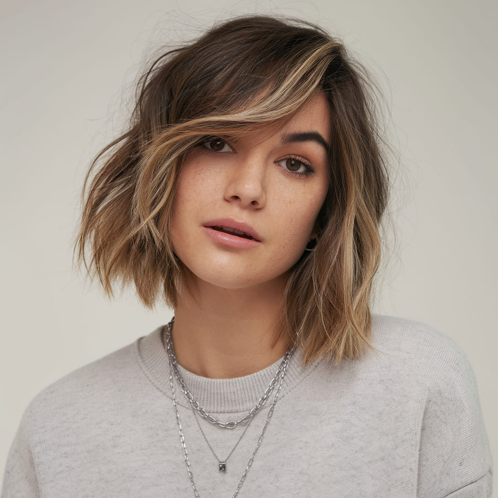 Wavy Bob Cut with Side Bangs