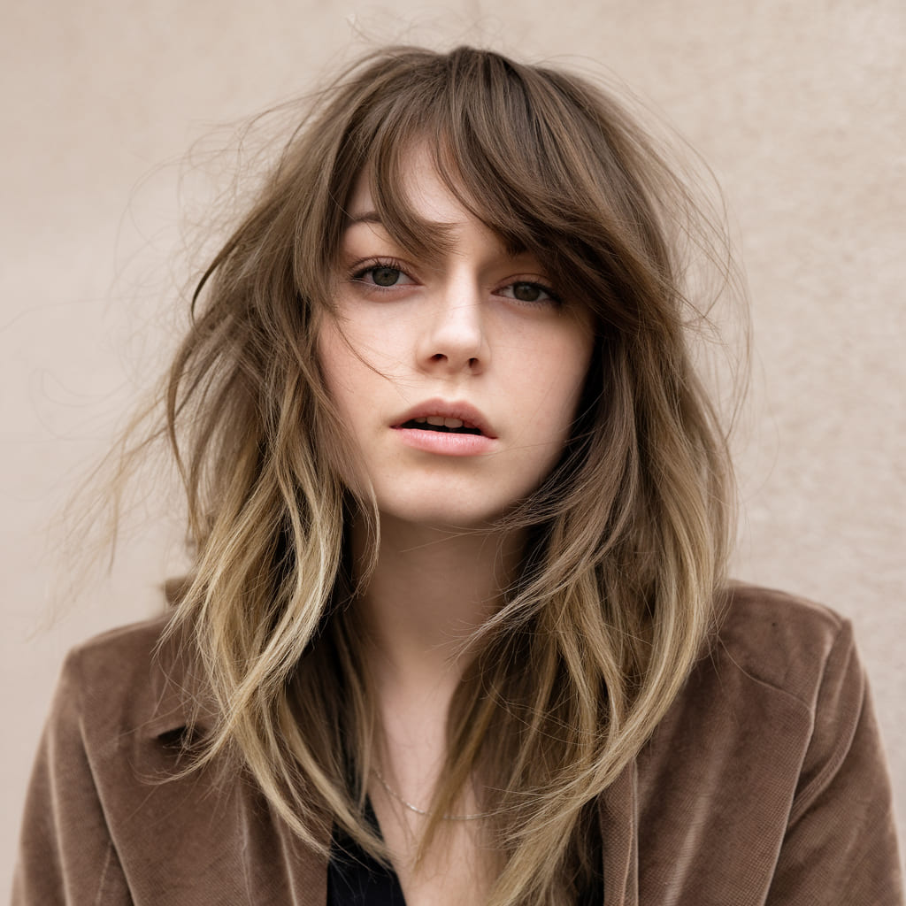 Wispy Curtain Bangs with Layered Hair