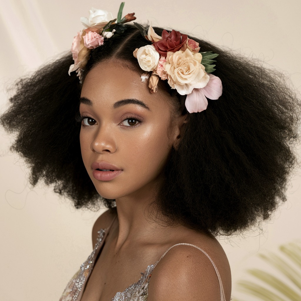 Afro with Floral Accents