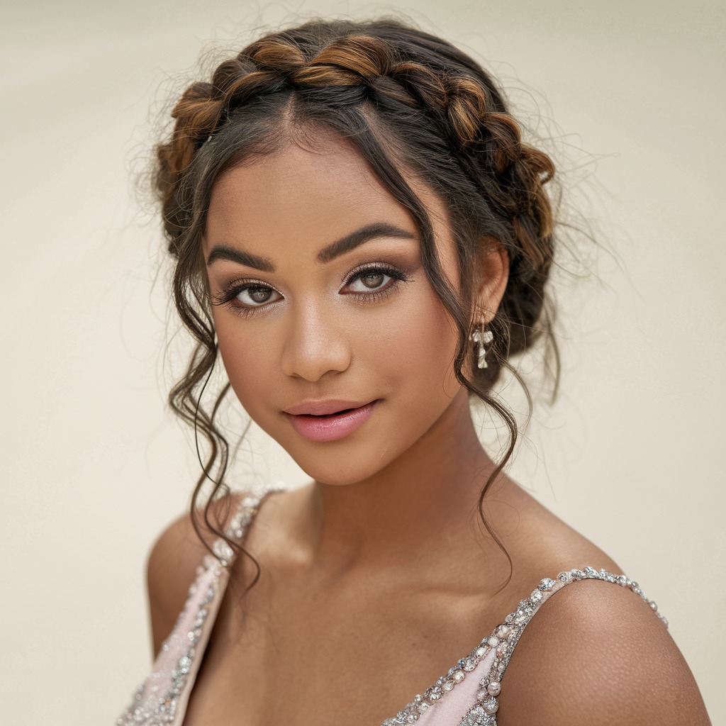 Braided Crown with Loose Curls