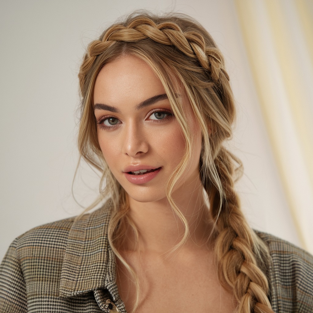 Braided Crown with Loose Waves