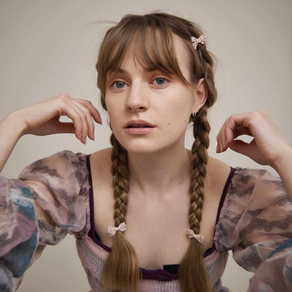 Braided Pigtails with Tiny Bow Clips