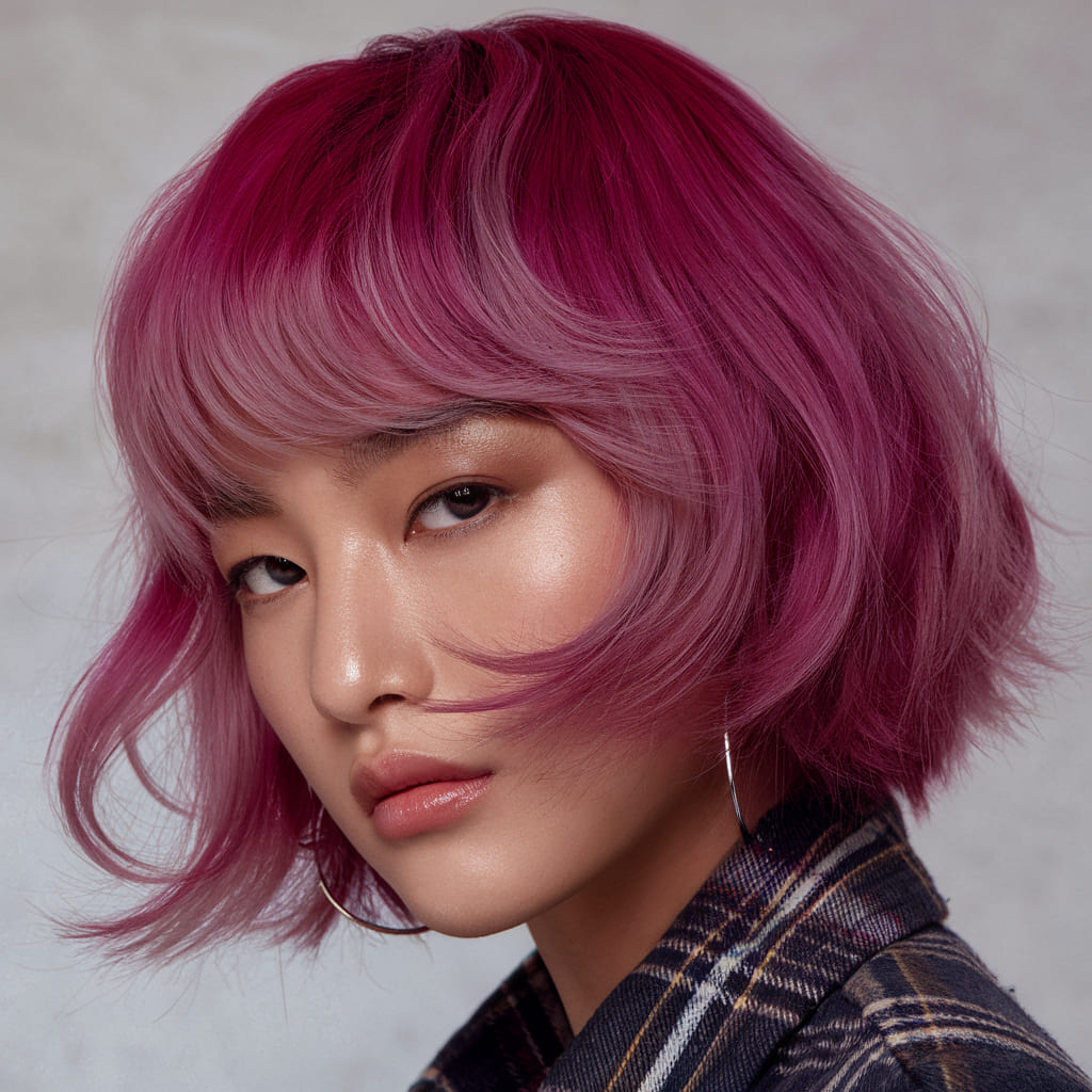 Bright Magenta Balayage Short Wolf Cut