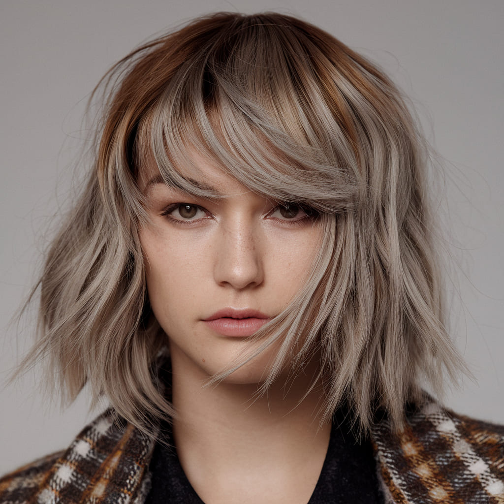 Cool Ash Brown Balayage Wolf Cut