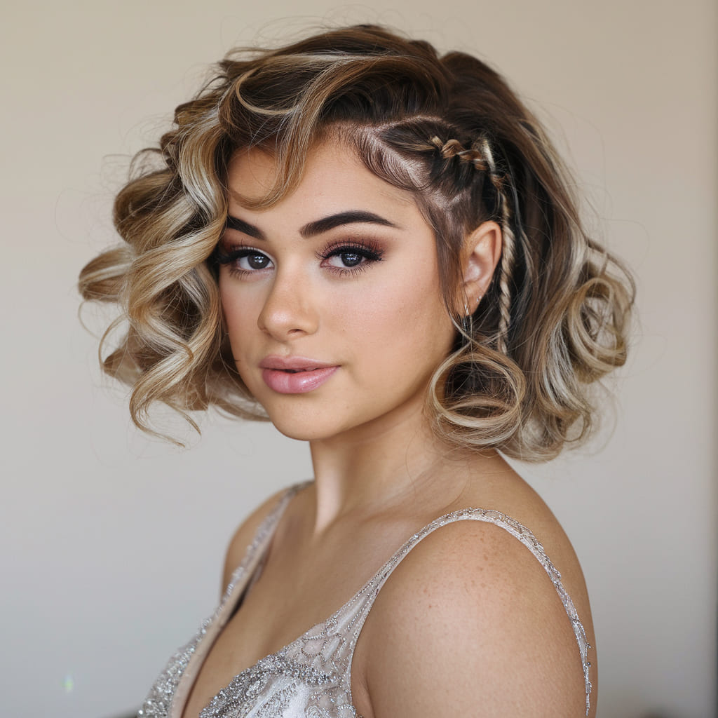 Curled Prom Bob with Side Braids