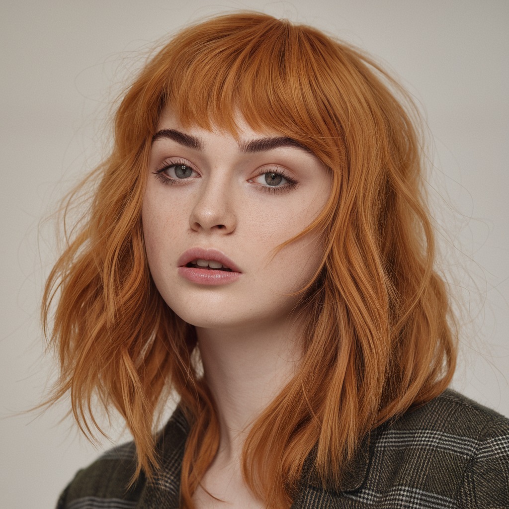 Ginger Wolf Cut with Blunt Bangs