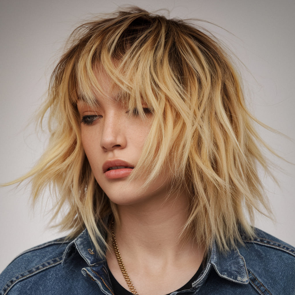 Golden Blonde Balayage Short Wolf Cut