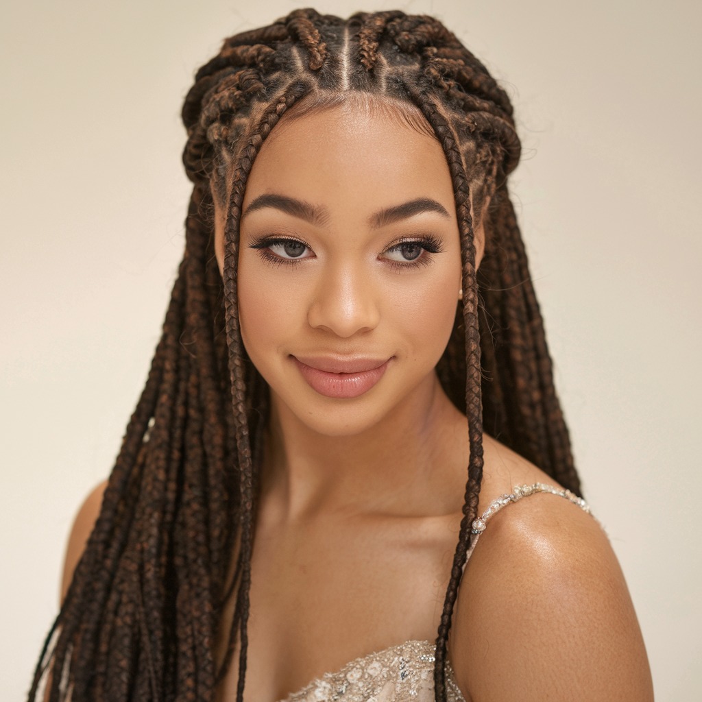 Half-Up Half-Down with Box Braids