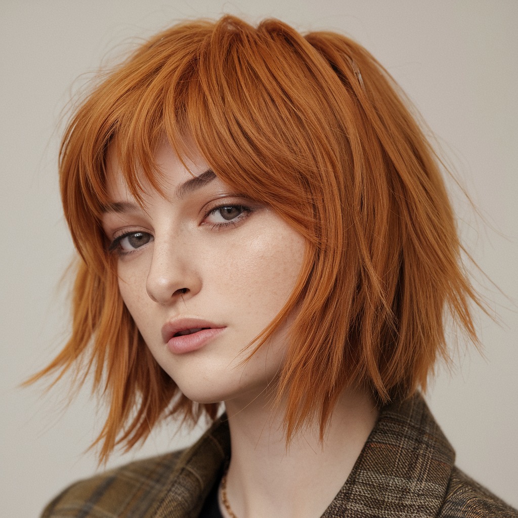 Layered Ginger Bob with Wolf Cut Influence