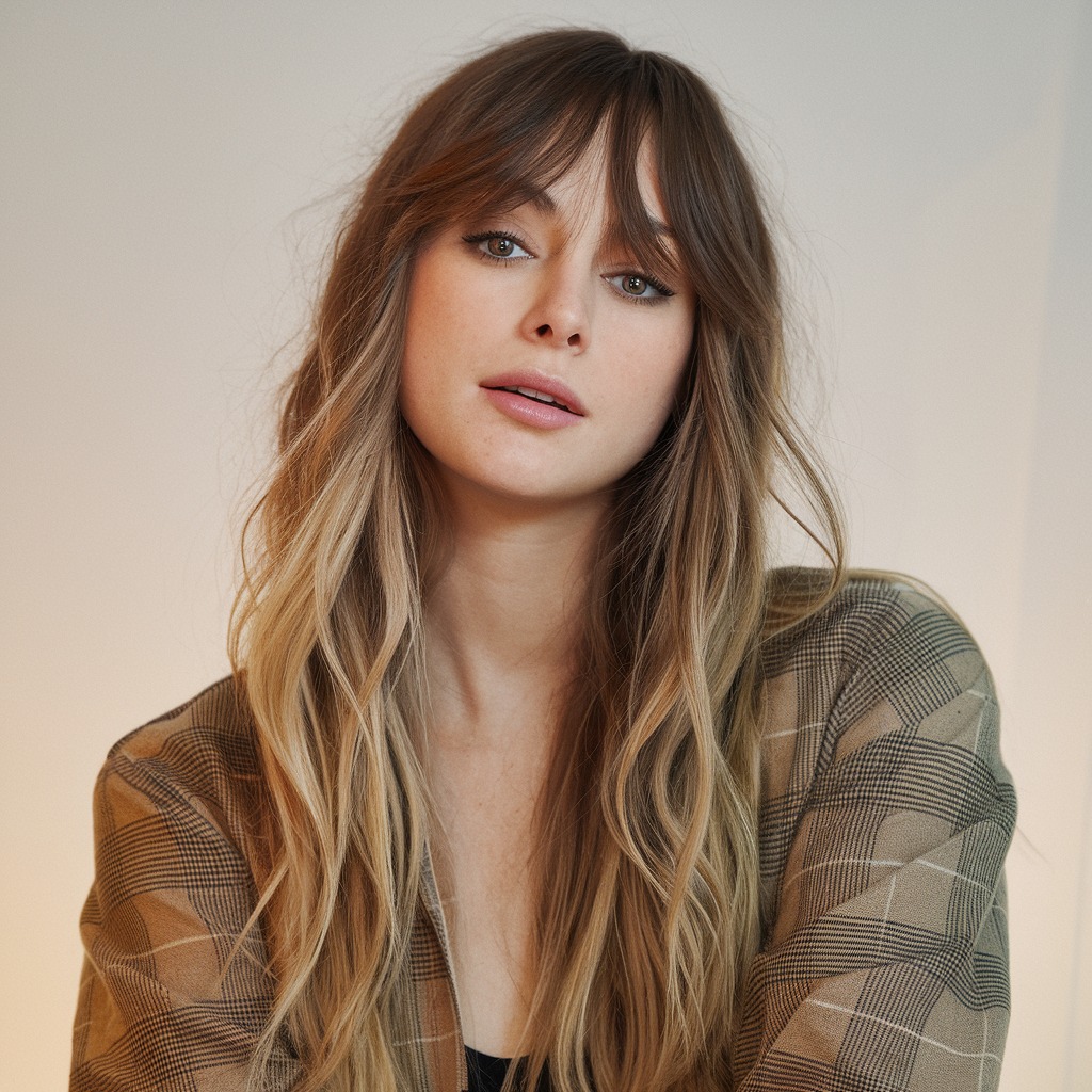 Long Hair with Subtle Waves and Bangs