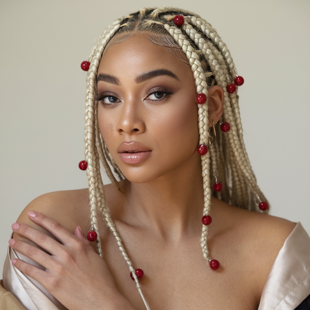 Platinum Braids with Red Beads