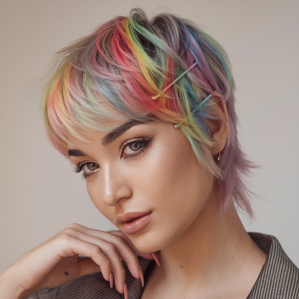 Rainbow Highlights Styled with Barrettes