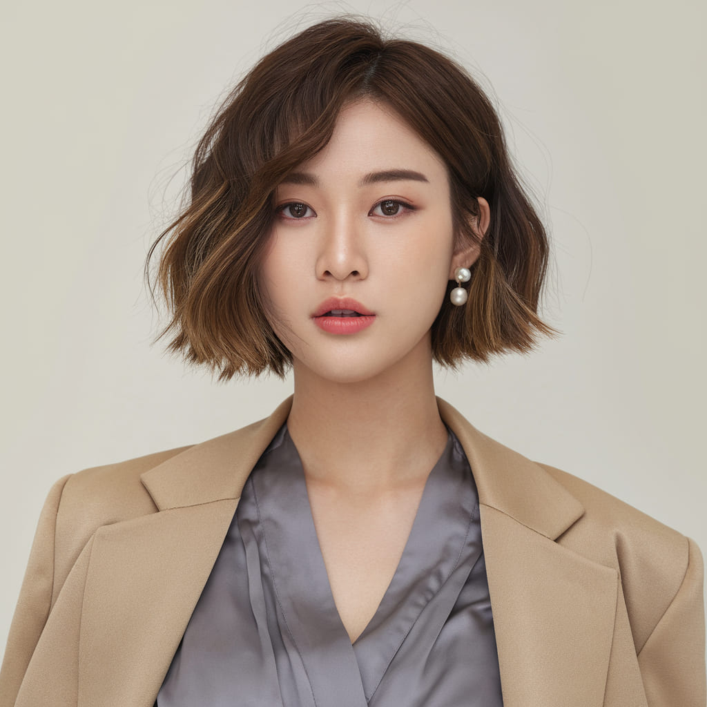 Short Wavy Bob with a Side Part