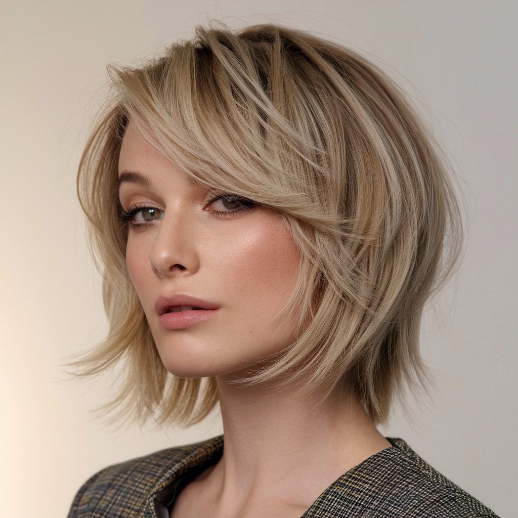 Sleek Butterfly Bob with Side-Swept Bangs