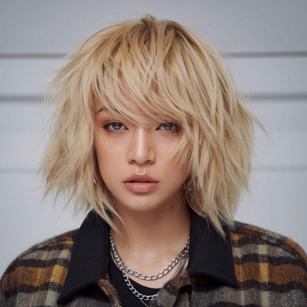 Soft Blonde Short Balayage Wolf Cut