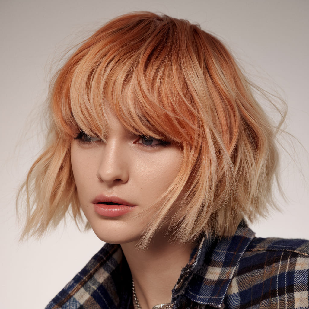 Strawberry Blonde Short Balayage Wolf Cut