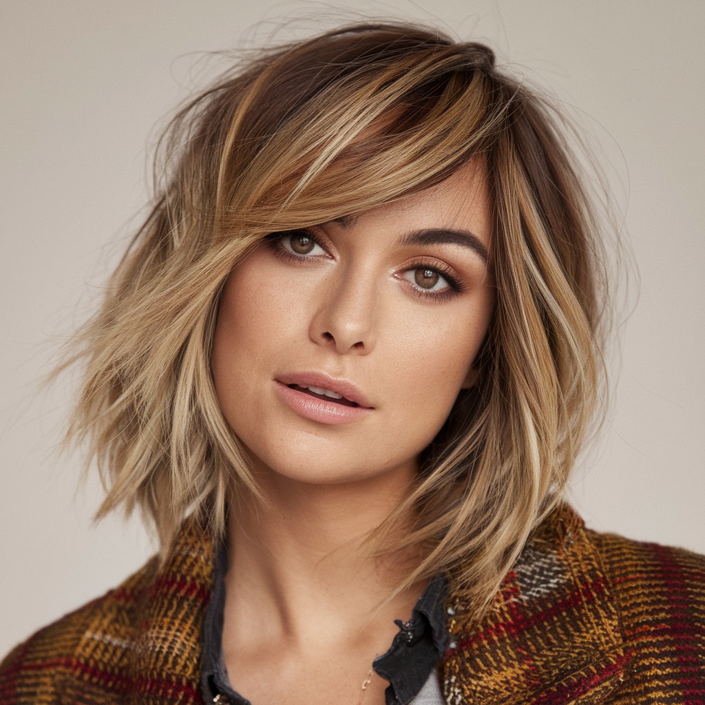 Textured Bob with Side-Swept Bangs