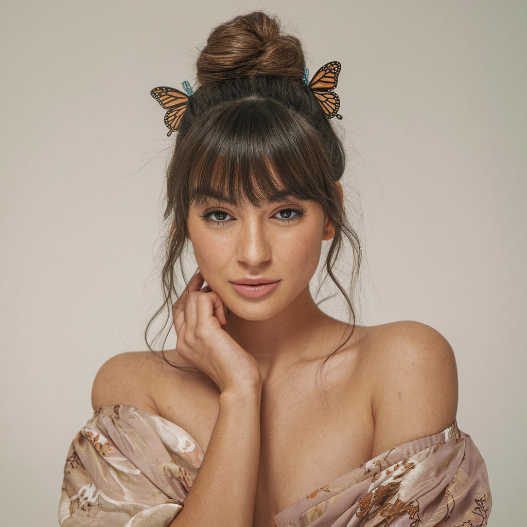 Top Knot and Fringe with Butterfly Clips