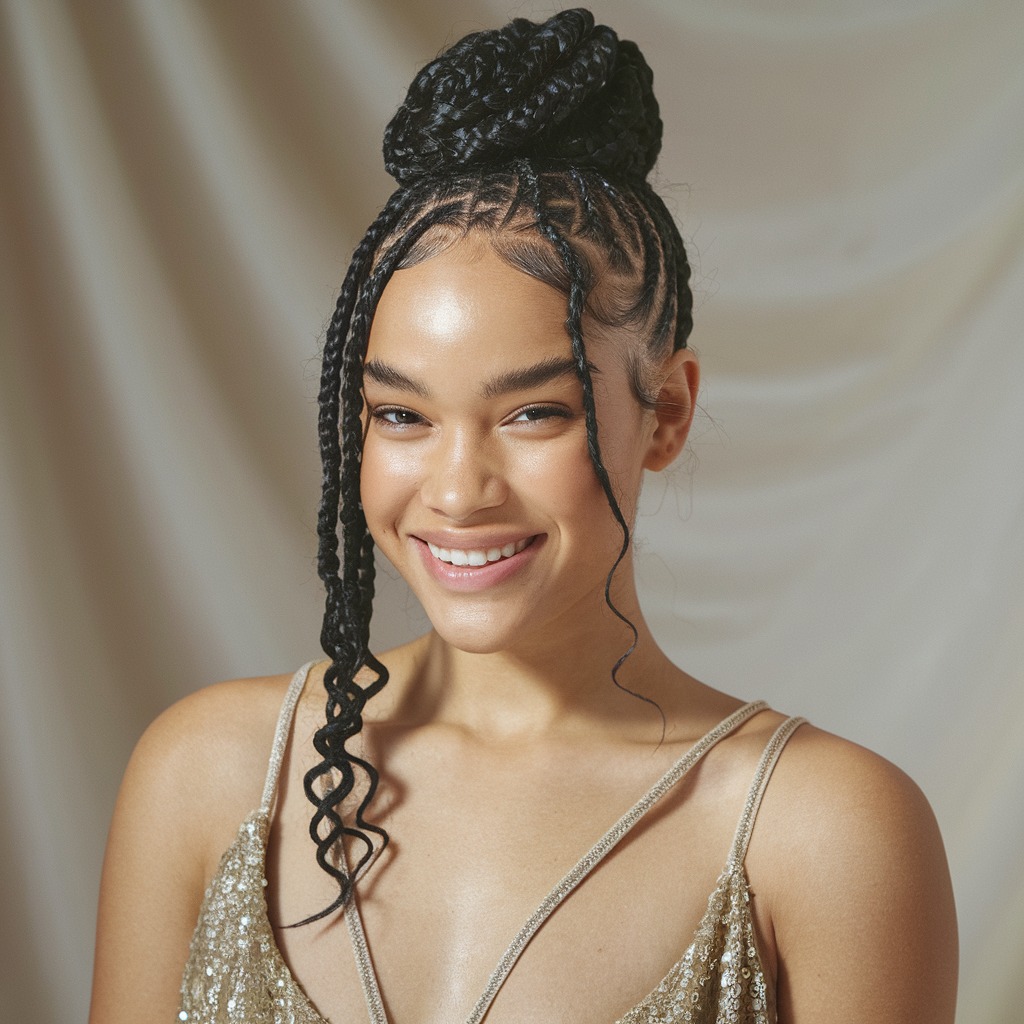 Updo Fulani Braids with Tendrils