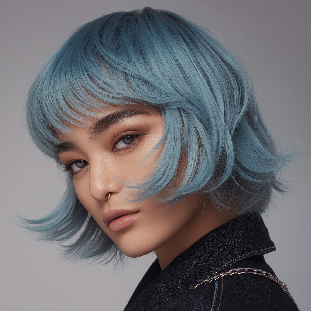 Vibrant Blue Balayage Wolf Short Cut