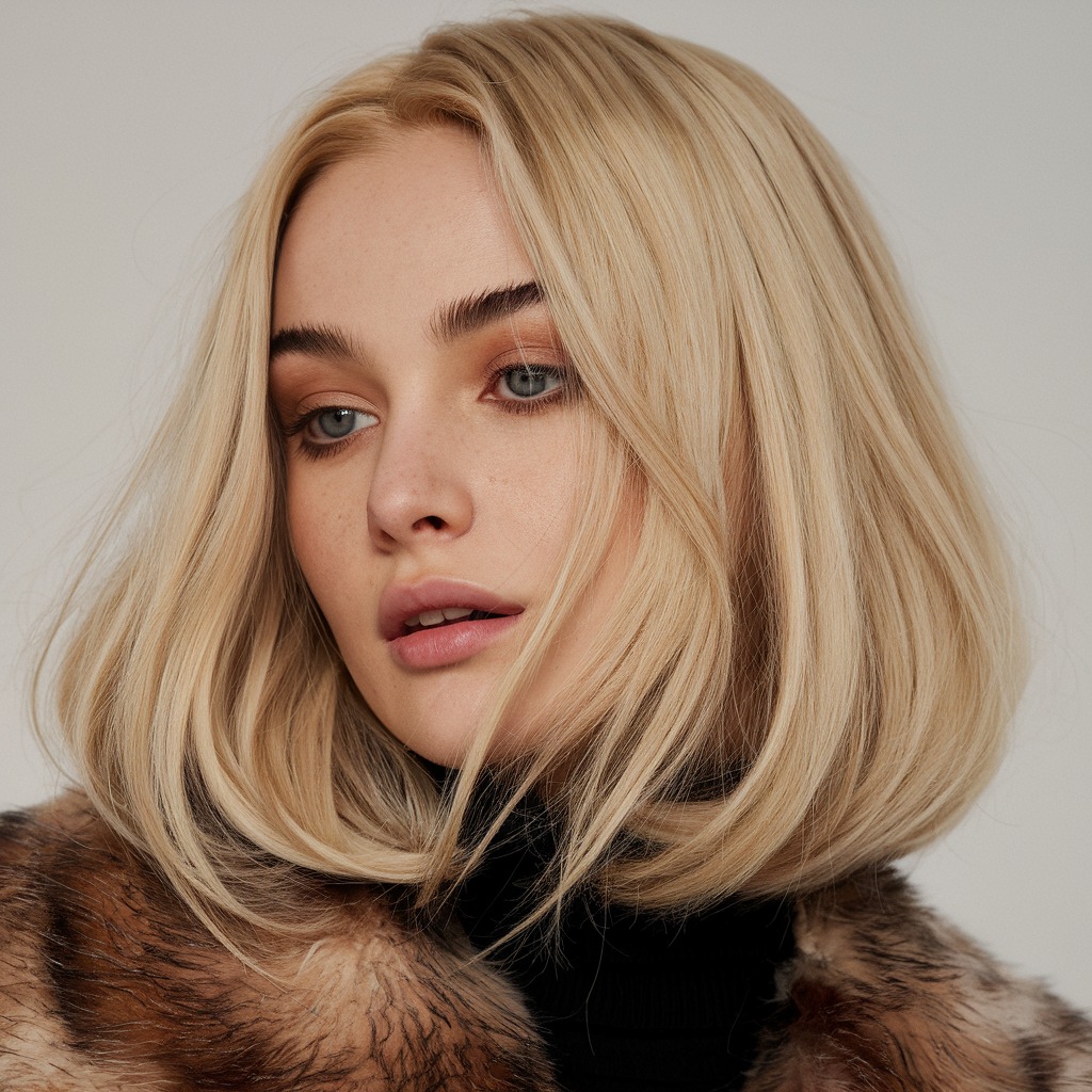 Beige Blonde Bob with Blunt Ends