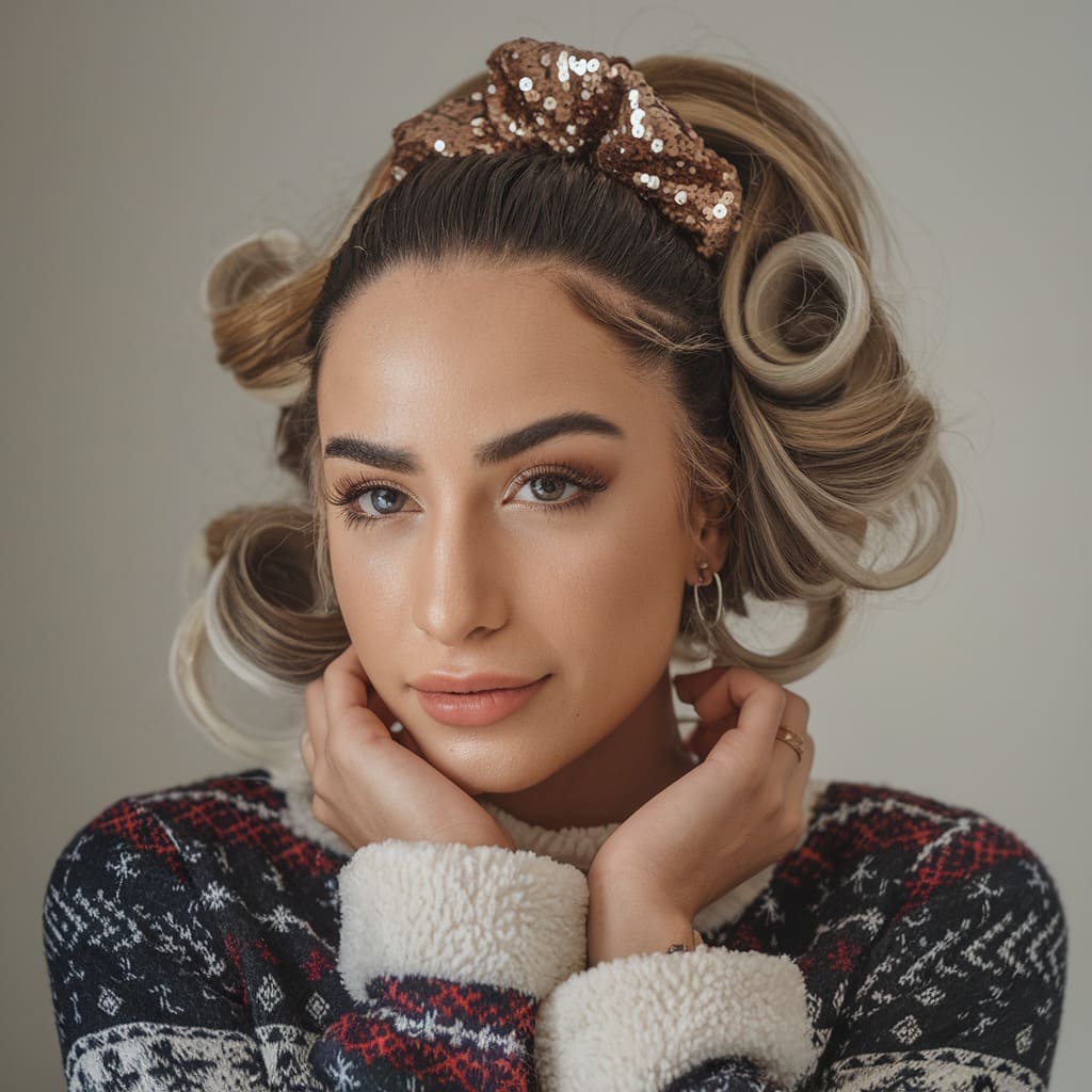 High-Volume Curls with Sequin Scrunchie