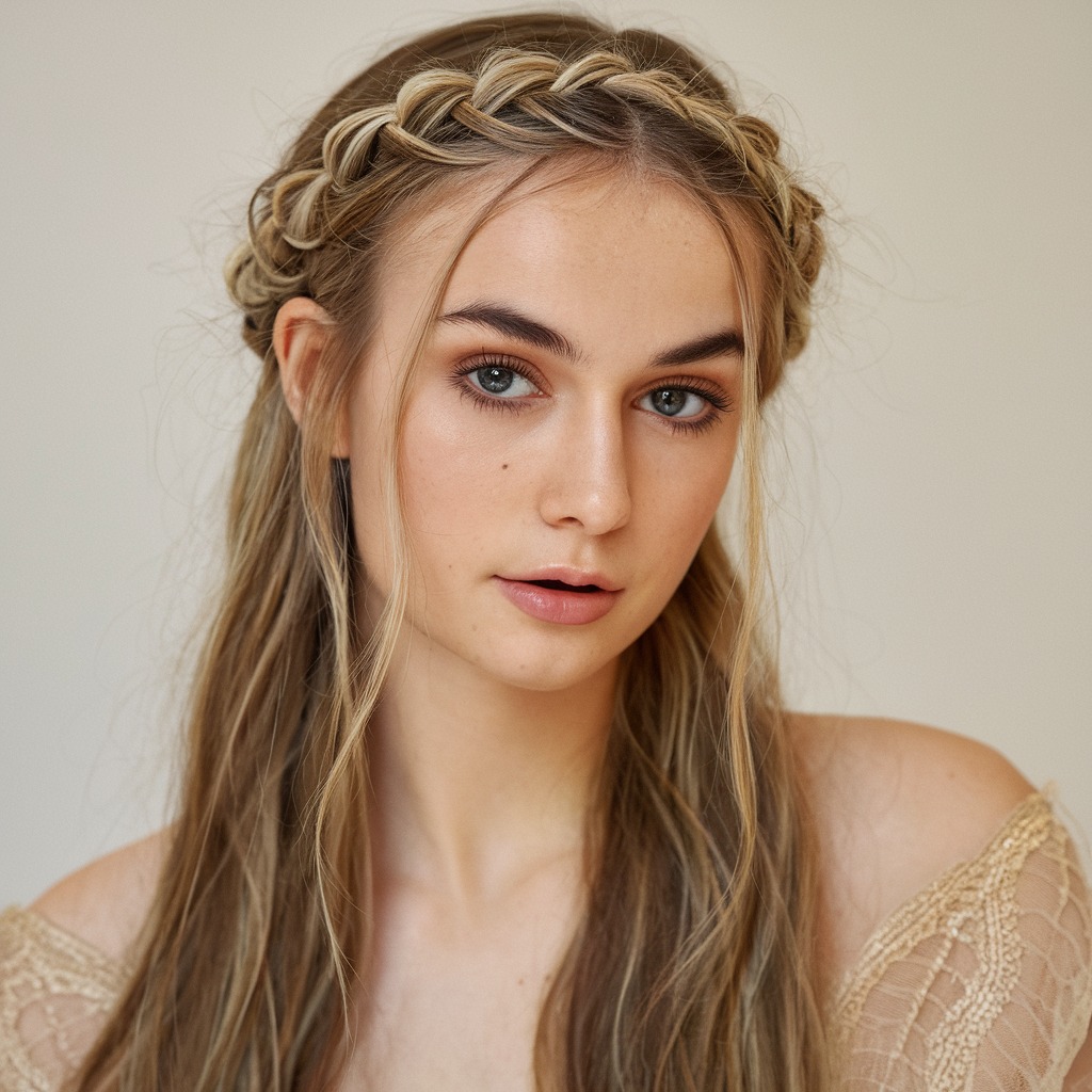 Loose Braided Crown with Highlights