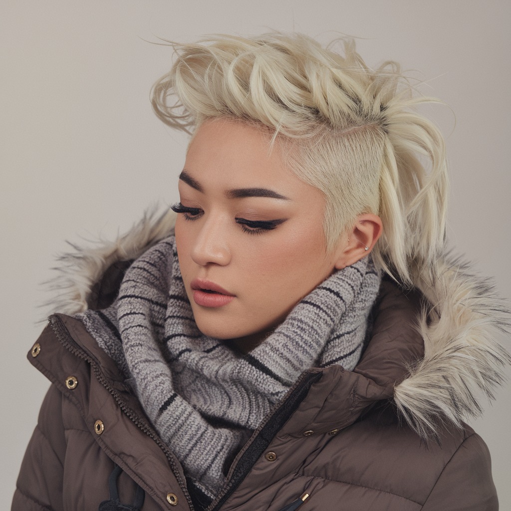 Platinum Blonde Mohawk with Tousled Curls