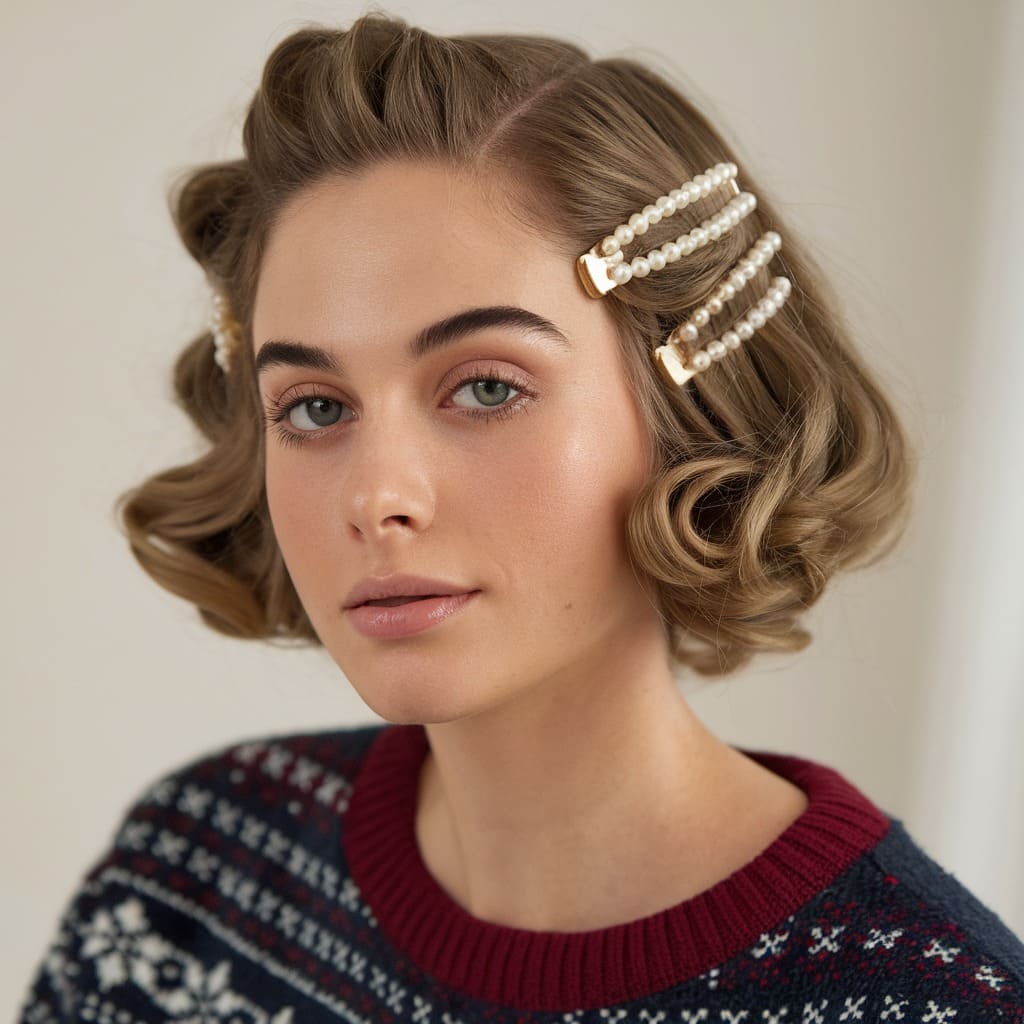 Retro Finger Waves with Pearl Clips