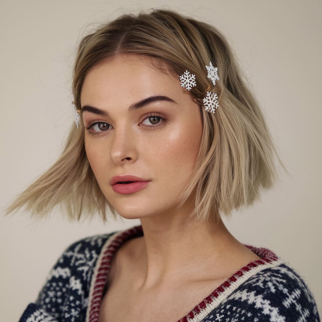 Textured Lob with Mini Snowflake Clips